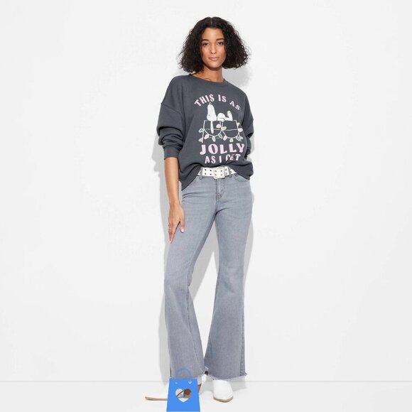 XXL - Womens Jolly Snoopy Graphic Distressed Sweatshirt - Gray - Picture 2 of 6